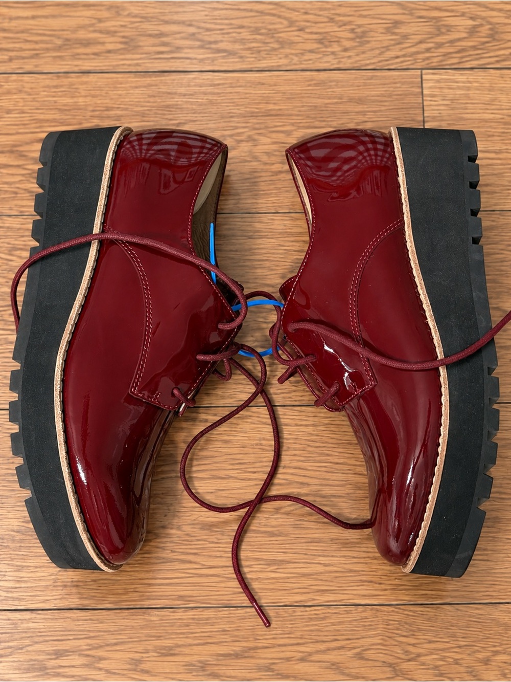 Eileen Fisher Bordeaux Patent Platform Oxford Loafers Size 5 NWOT burgundy - Picture 2 of 9